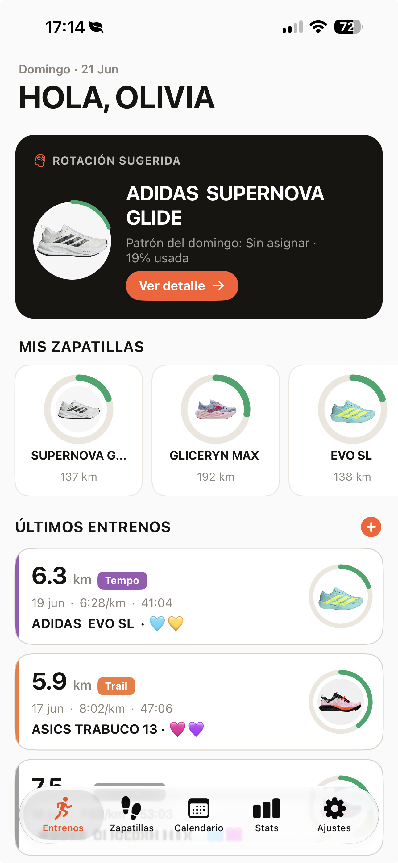 Runnio – pantalla de inicio